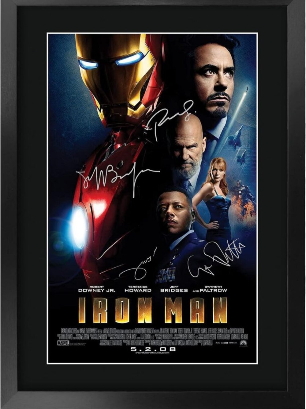 Framed Iron Man Movie Poster - Signed Autograph Print, 16x12 Inch Wall Art Gift